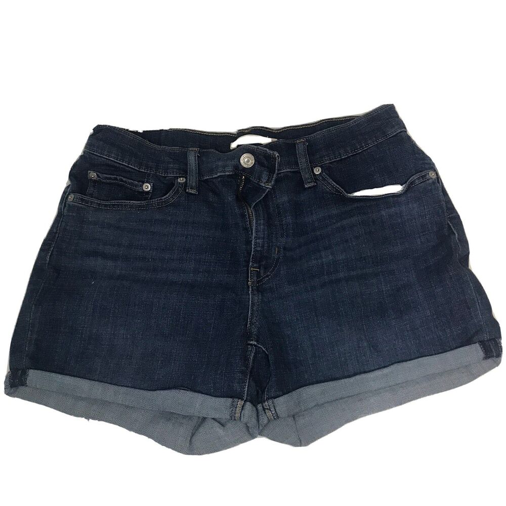 Levi Strauss & Co Womens Denim Mid Length Blue Shorts Size 31 Cotton Embroidered